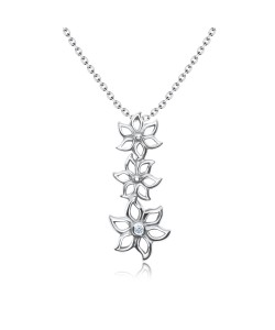 Tripple Floral Design Silver Necklace SPE-3598